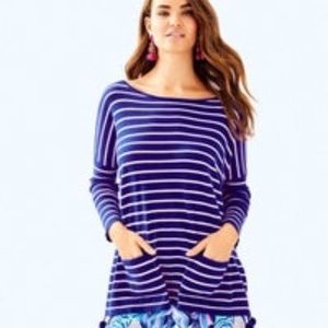 Lilly Pulitzer Elba Sweater Coastal Shell stripe in Twilight Blue XL